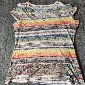 Maurices Multicolored Striped Short Sleeve Top Size XXL Stretch Lightweight